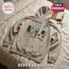 Beige hooded sweatshirt featuring a back print collage of Beabadoobee and Pylon graphic elements with red connecting lines.!
