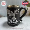 Black Sabbath 57th anniversary tankard mug with silver demon relief, metal interior, and textured black resin exterior.!