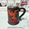 Black Sabbath 57th anniversary tankard with red relief devil figure on black textured resin and stainless steel interior.!