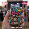 Chrome Zippo lighter with colorful Blink-182 pop punk graphics, surfboards, palm trees, and graffiti art on a metal shell.!