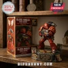 Blood Angels Space Marine 40th anniversary vinyl figure with box on a wooden shelf featuring red armor and bolter weapon.!