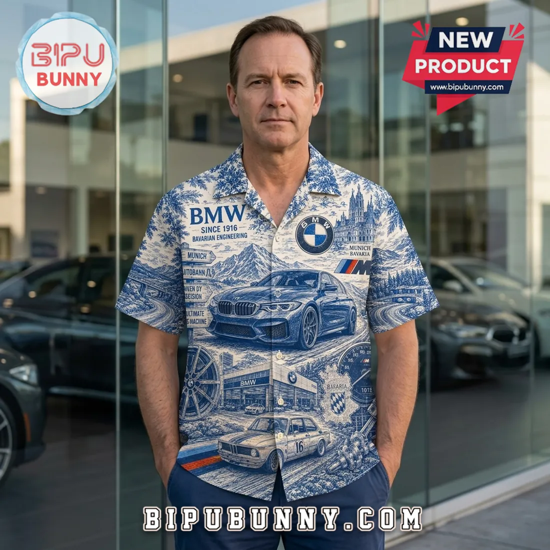 BMW Munich Toile De Jouy Hawaiian Shirt BMW Munich Toile De Jouy Hawaiian Shirt