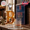 Boston Red Sox B-shaped glass decanter with baseball topper, glass tumbler, and 125th anniversary commemorative box.!