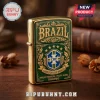 Gold and green metal flip-top lighter featuring the Brazil CBF national soccer crest and embossed decorative lettering.!