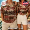 Budweiser vintage print short-sleeve button-up shirts featuring Clydesdale horses, red and cream color palette.!