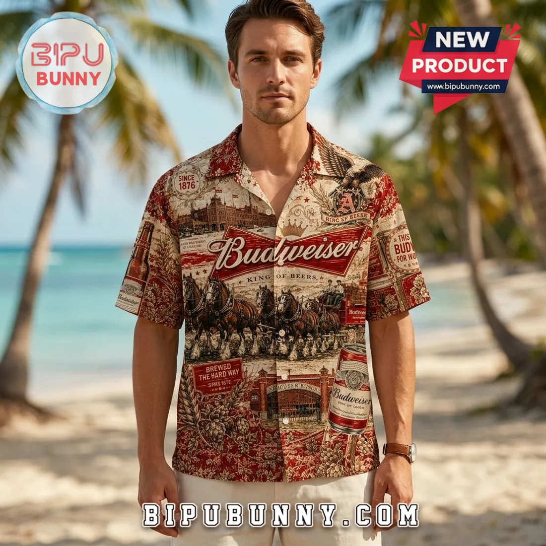 Budweiser Anheuser-Busch Heritage Hawaiian Shirt Budweiser Anheuser-Busch Heritage Hawaiian Shirt