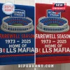 Blue and red embroidered towels featuring Highmark Stadium, Farewell Season 1973-2025, and Bills Mafia text.!