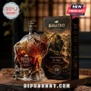 Buffalo Trace Yellowstone King bourbon in a clear glass bottle shaped like a buffalo next to its decorative display box.!