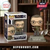 Funko Pop Rupert Giles vinyl figure from Buffy the Vampire Slayer with a memorial base stand on a wooden library desk.!