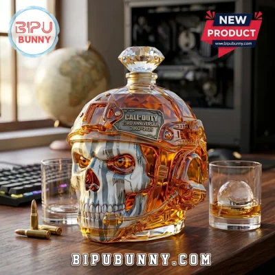 Call of Duty 23rd Anniversary Skull Sculpted Glass Whiskey Decanter
