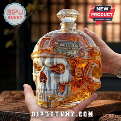 Call of Duty 23rd Anniversary Skull Sculpted Glass Whiskey Decanter
