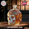 Call of Duty 23rd anniversary crystal skull decanter with tactical helmet design and diamond-shaped stopper on wood desk.!