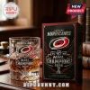 Carolina Hurricanes 2026 NHL Champions whiskey glass and black box featuring the team logo on a dark wooden desk.!