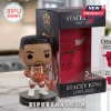 Stacey King Chicago Bulls vinyl figure holding a basketball and three gold trophies, standing before his display box.!