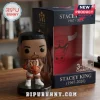 Stacey King vinyl bobblehead figure wearing a white Chicago Bulls jersey holding a gold trophy and basketball in a box.!