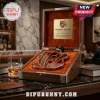 Cincinnati Bengals branded glass decanter shaped like a B logo, inside a velvet-lined wooden presentation box.!