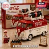 Coca-Cola 140th anniversary brick set featuring a red and white VW bus with a bottle on roof and a matching minifigure.!
