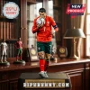 Cristiano Ronaldo action figure in Portugal kit kissing a soccer ball, mounted on a UEFA Nations League display stand.!