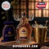 Crown Royal whiskey bottle in custom moose-shaped glass decanter with a purple velvet bag and gold ice bucket.!