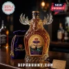 Crown Royal Canadian Whisky bottle shaped like a glass moose head with purple felt drawstring bag and gold medallion.!