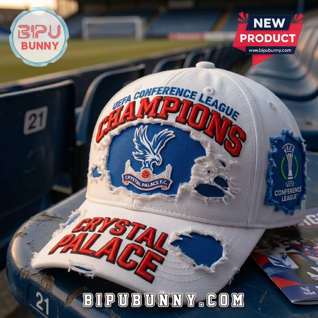 Crystal Palace F.C. UEFA Conference League Champions Distressed Baseball Cap Crystal Palace F.C. UEFA Conference League Champions Distressed Baseball Cap
