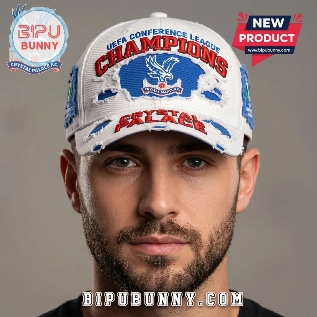 Crystal Palace F.C. UEFA Conference League Champions Distressed Baseball Cap Crystal Palace F.C. UEFA Conference League Champions Distressed Baseball Cap