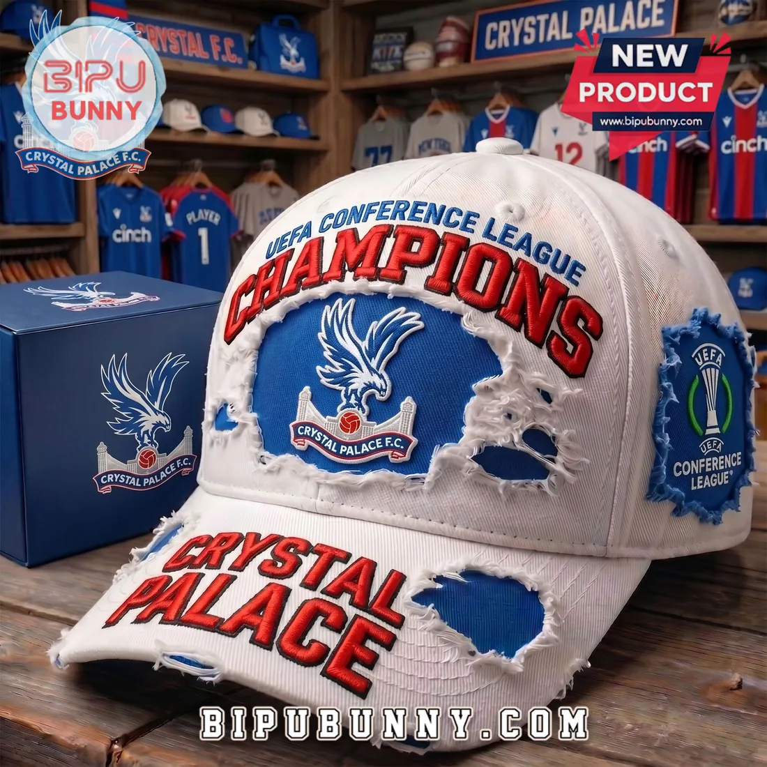 Crystal Palace F.C. UEFA Conference League Champions Distressed Baseball Cap Crystal Palace F.C. UEFA Conference League Champions Distressed Baseball Cap