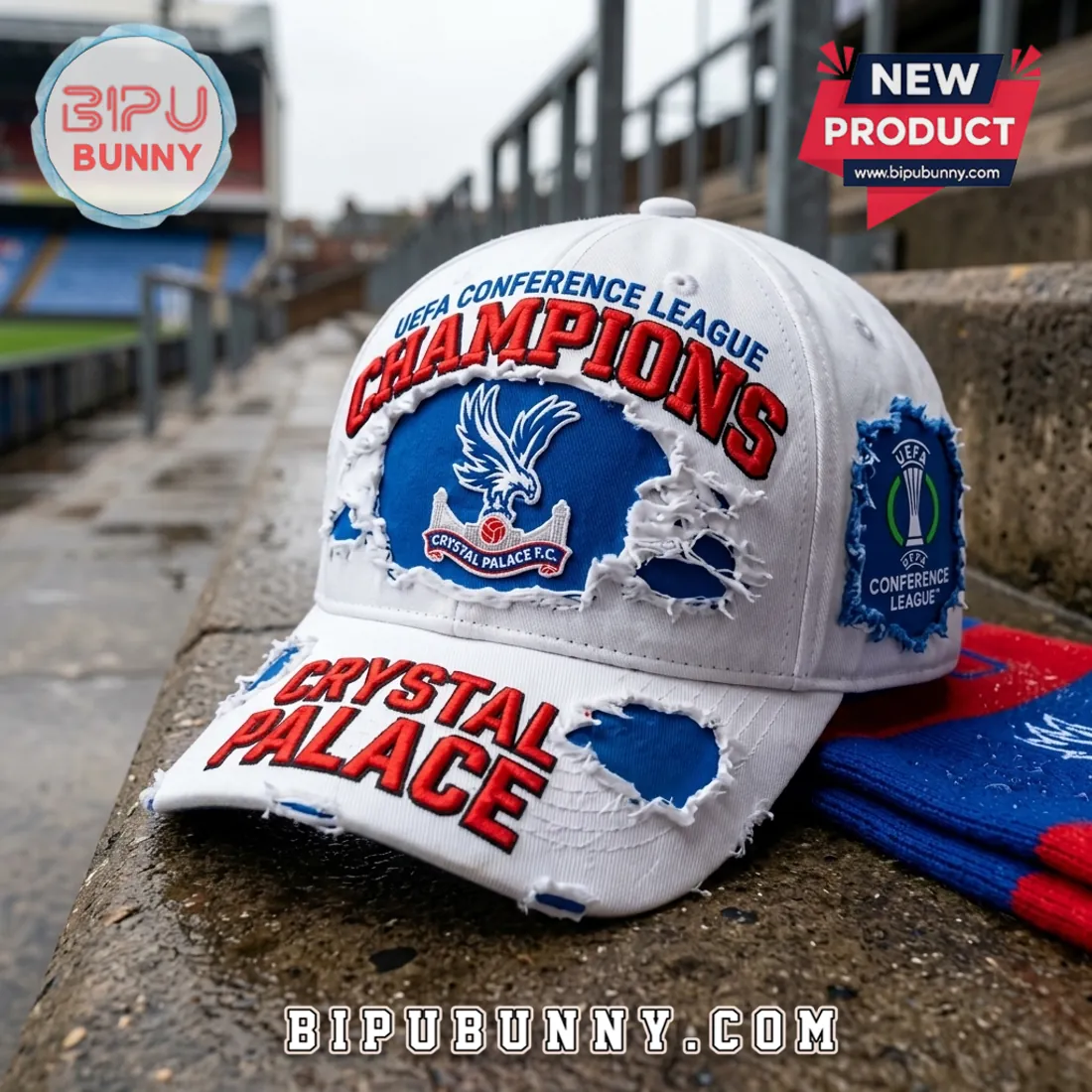 Crystal Palace F.C. UEFA Conference League Champions Distressed Baseball Cap Crystal Palace F.C. UEFA Conference League Champions Distressed Baseball Cap