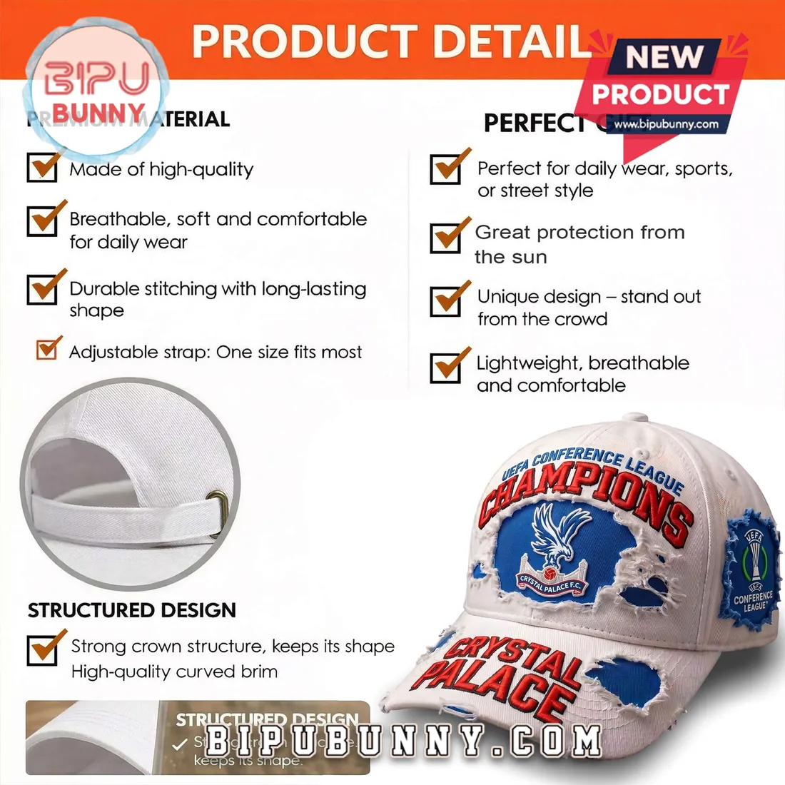 Crystal Palace F.C. UEFA Conference League Champions Distressed Baseball Cap Crystal Palace F.C. UEFA Conference League Champions Distressed Baseball Cap