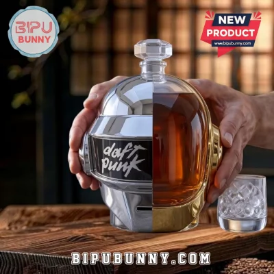 Daft Punk Helmet Split Design Glass and Chrome Whiskey Decanter