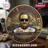 Dale Earnhardt 75th birthday commemorative gold metal coin featuring his portrait, race cars, and NASCAR statistics.!