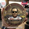 Round bronze commemorative medallion of Dale Earnhardt with 75th birthday text, race cars, and number 3 logo.!