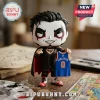 Danhausen vinyl figure with black face paint, cape, and red-white sneakers holding a blue jersey with number zero.!