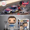 Daniel Suarez NASCAR Funko Pop vinyl figure holding a Coca-Cola bottle next to a number 38 racing car model.!