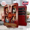 David Bowie themed red leather wallet featuring enamel character pins and lightning bolt debossing on the interior pockets.!