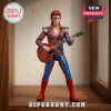 David Bowie Ziggy Stardust action figure wearing red and blue lightning bolt jumpsuit and holding a red electric guitar.!