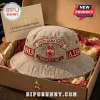 Beige distressed bucket hat with red Delta Sigma Theta embroidery, Greek letters, and 1913 patch in a gift box.!