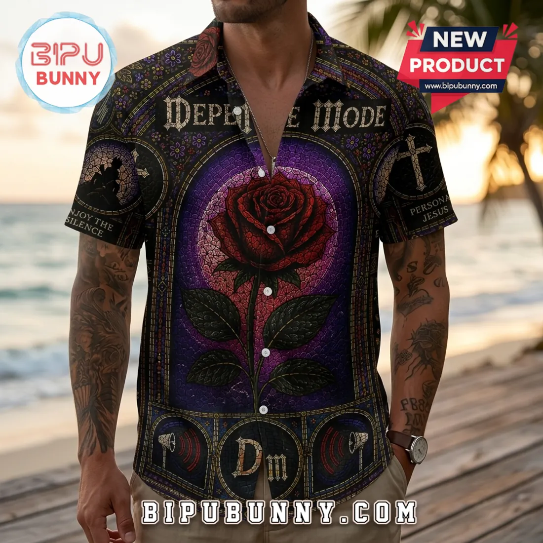 Depeche Mode Violator Rose Stained Glass Retro Hawaiian Shirt Depeche Mode Violator Rose Stained Glass Retro Hawaiian Shirt