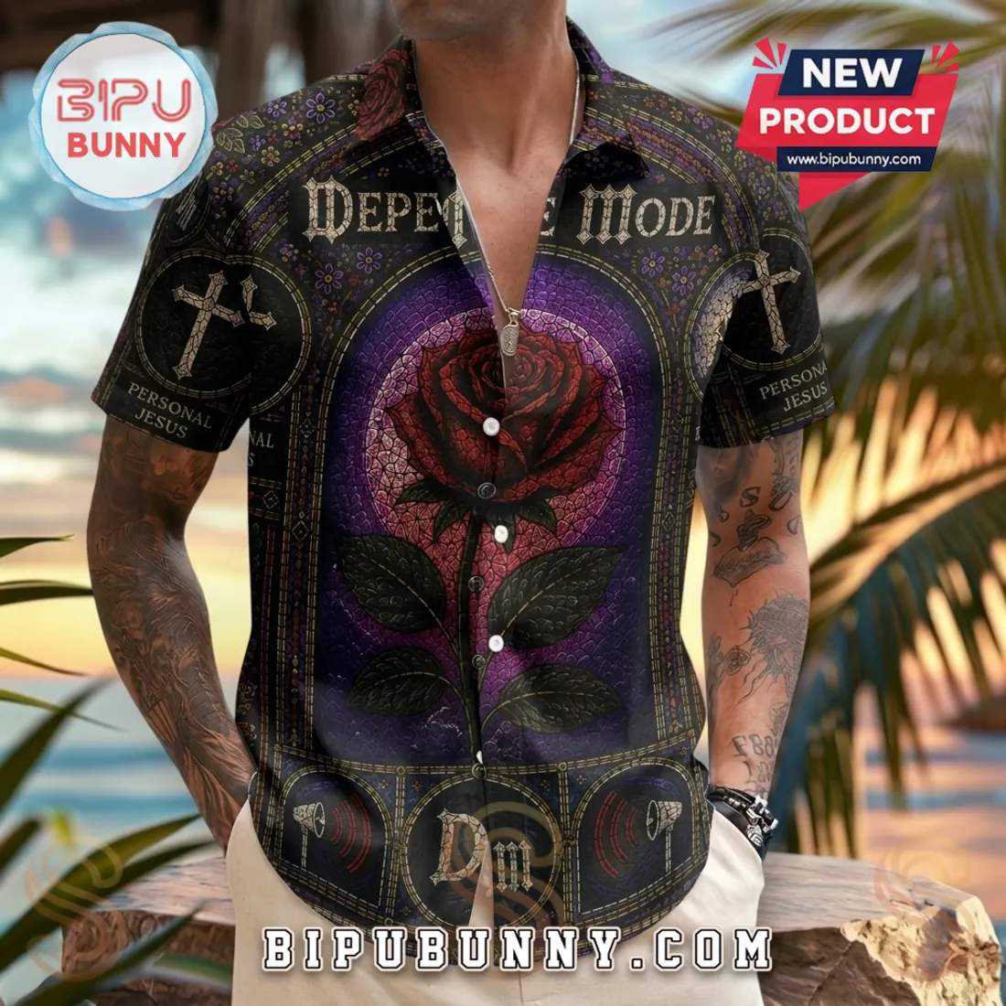 Depeche Mode Violator Rose Stained Glass Retro Hawaiian Shirt Depeche Mode Violator Rose Stained Glass Retro Hawaiian Shirt