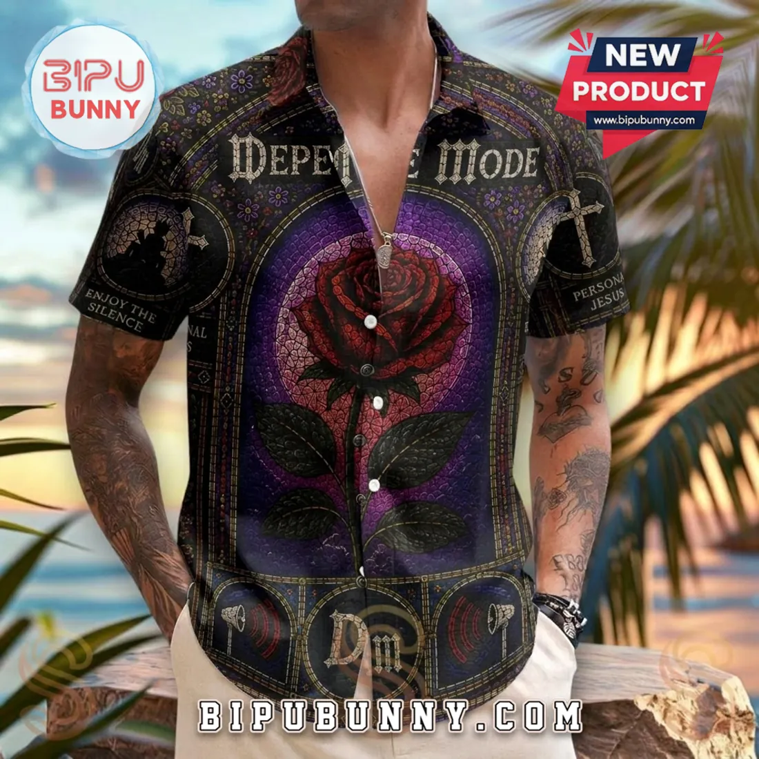 Depeche Mode Violator Rose Stained Glass Retro Hawaiian Shirt Depeche Mode Violator Rose Stained Glass Retro Hawaiian Shirt