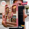 Dolly Parton themed faux leather wallet featuring enamel pins of Dolly, butterflies, and Dollywood on a pink and white base.!