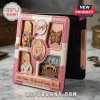 Pink and white textured wallet featuring Dolly Parton enamel pins, a butterfly, and Dollywood theme park branding.!