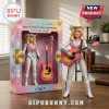 Dolly Parton Rhinestone Cowgirl action figure with matching acoustic guitar, microphone stand, and decorative display box.!