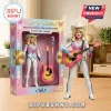 Dolly Parton Rhinestone Cowgirl collectible doll with acoustic guitar and microphone in decorative pink and blue packaging.!