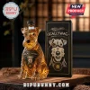Scallywag blended malt Scotch whisky glass bottle shaped like a terrier dog with a monocle next to its black display box.!