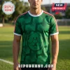 Green soccer jersey with white trim, red shoulder stripes, and a Bipu Bunny mascot graphic logo on the chest.!