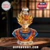 Dragon Ball Z Goku 40th anniversary crystal bust whiskey decanter with gold and blue facets on a wooden table.!