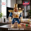 Great Ape Vegeta vinyl figure with gold crown, blue translucent limbs, and cream armor standing on a wooden desk.!