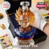 Majin Vegeta crystal whiskey decanter with golden hair and blue armor, featuring a 40th anniversary inscription on the base.!