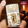 Elvis Presley metal lighter featuring gold portrait, crystal accents, guitars, microphone, and 1935-1977 text on white base.!